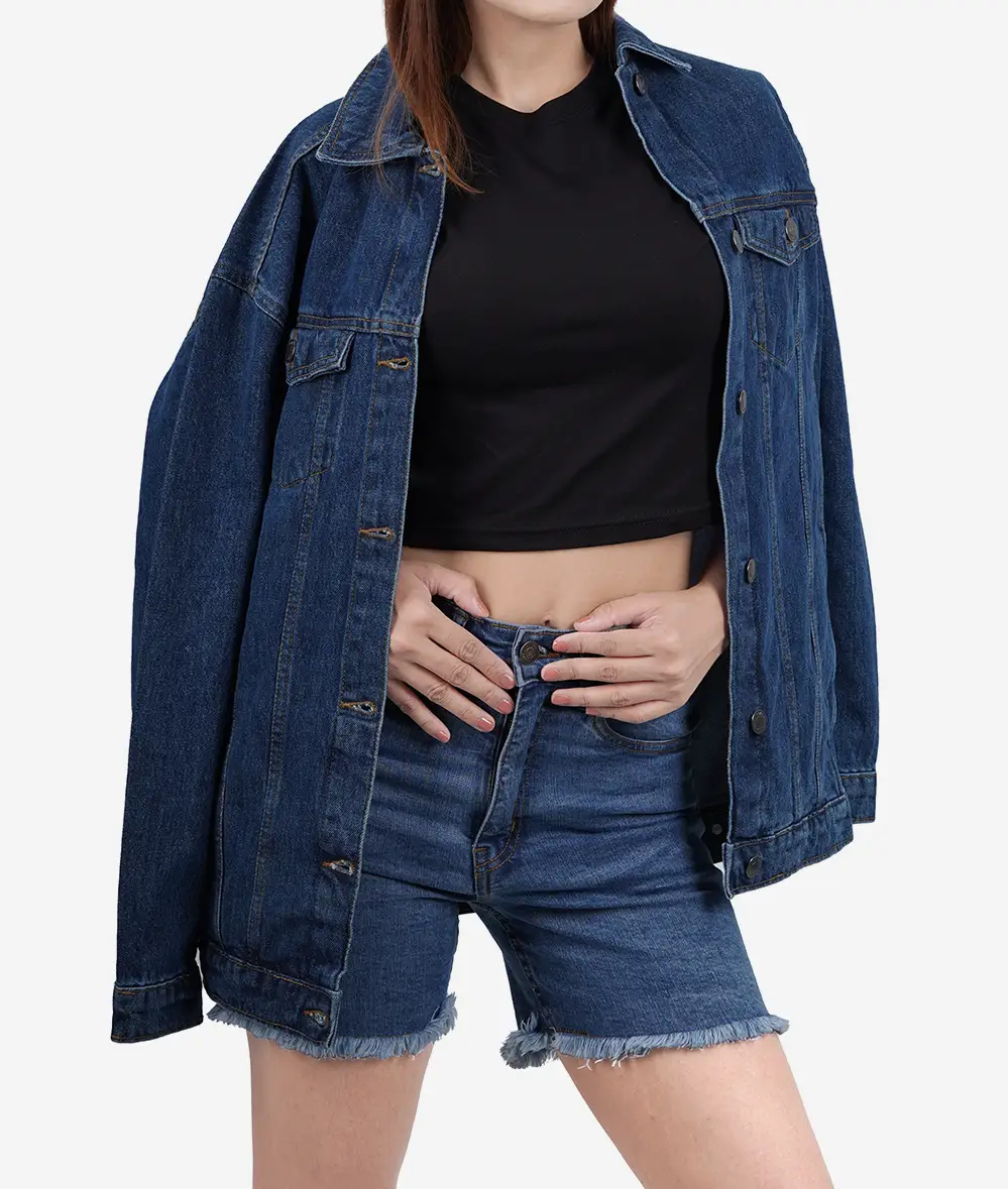 Womens Mid Blue Oversized Denim Jacket